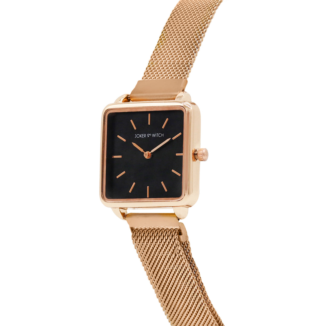 Vintage Black Small Square Dial Rose Gold Magnetic Strap Women's Watch