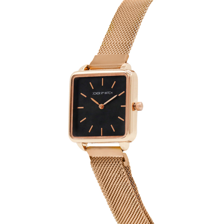Vintage Black Small Square Dial Rose Gold Magnetic Strap Women's Watch