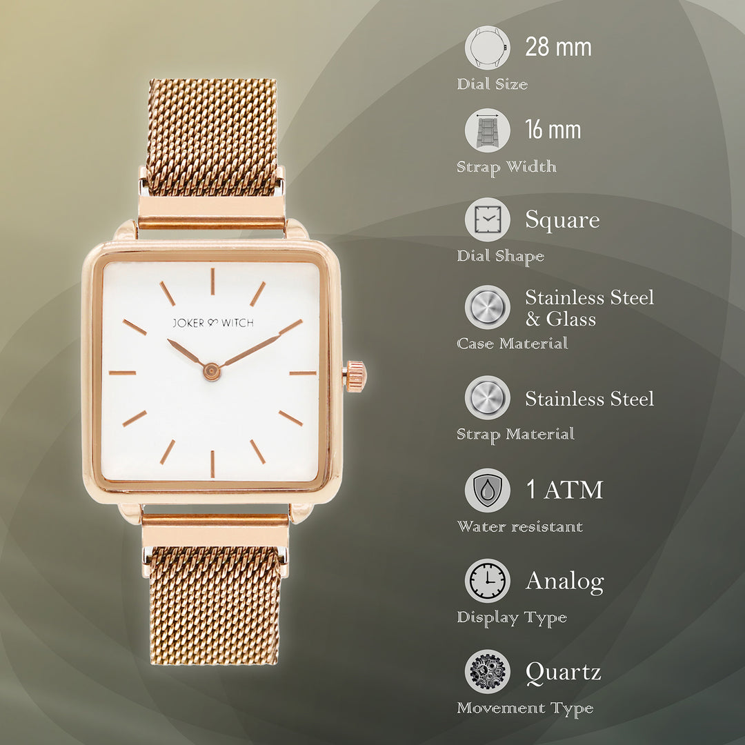 Vintage White Small Square Dial Rose Gold Magnetic Strap Women's Watch