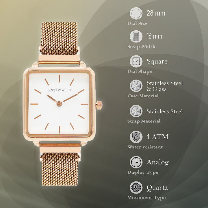 Vintage White Small Square Dial Rose Gold Magnetic Strap Women's Watch