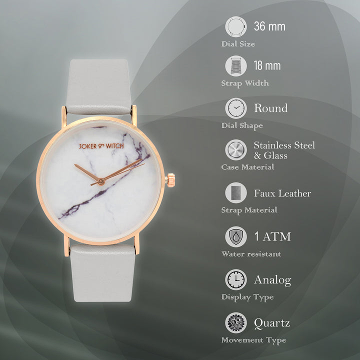 Hannah White Medium Marble Dial Grey PU Strap Women's Watch