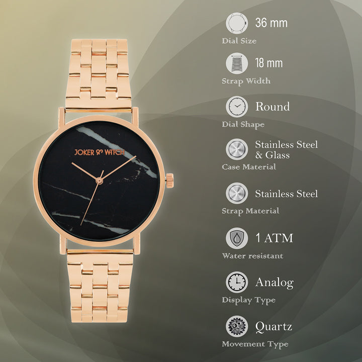 April Black Medium Dial Rose Gold Linked Chain Strap Women's Watch