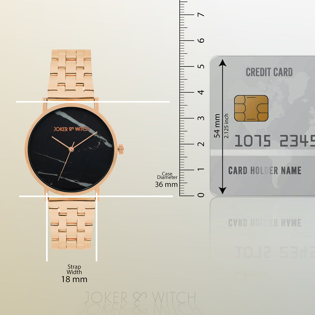 April Black Medium Dial Rose Gold Linked Chain Strap Women's Watch