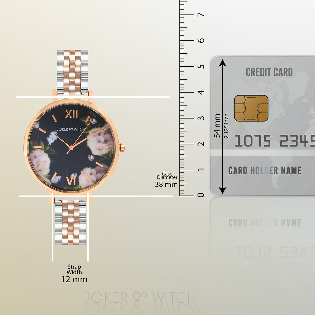 Fleur Black Large Dial Dual Tone Linked Chain Strap Women's Watch