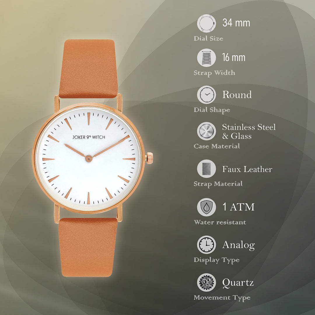 Ines White Medium Dial Tan PU Strap Women's Watch