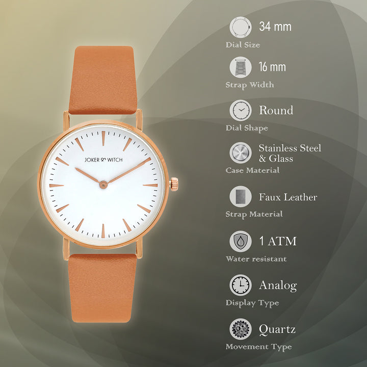 Ines White Medium Dial Tan PU Strap Women's Watch