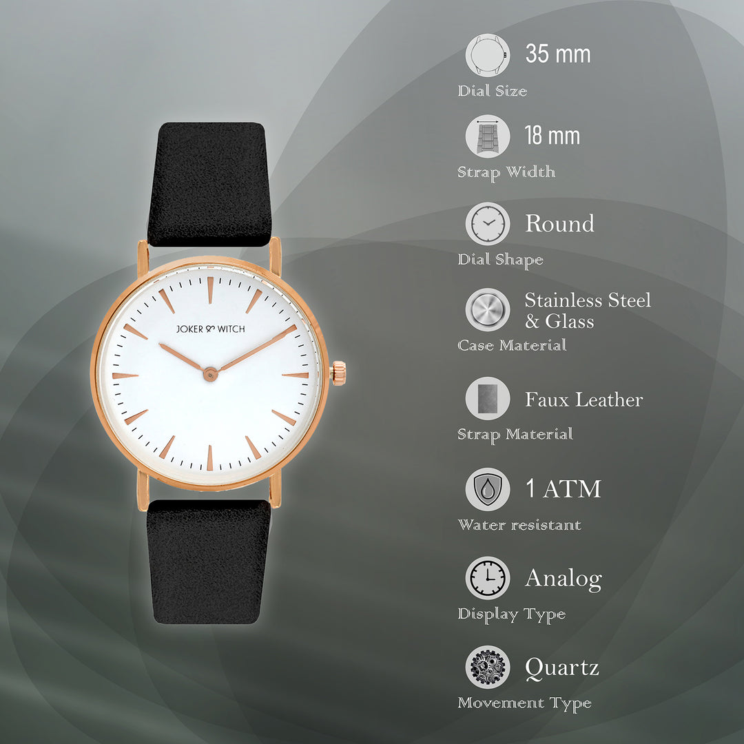 Ines White Medium Dial Black PU Strap Women's Watch