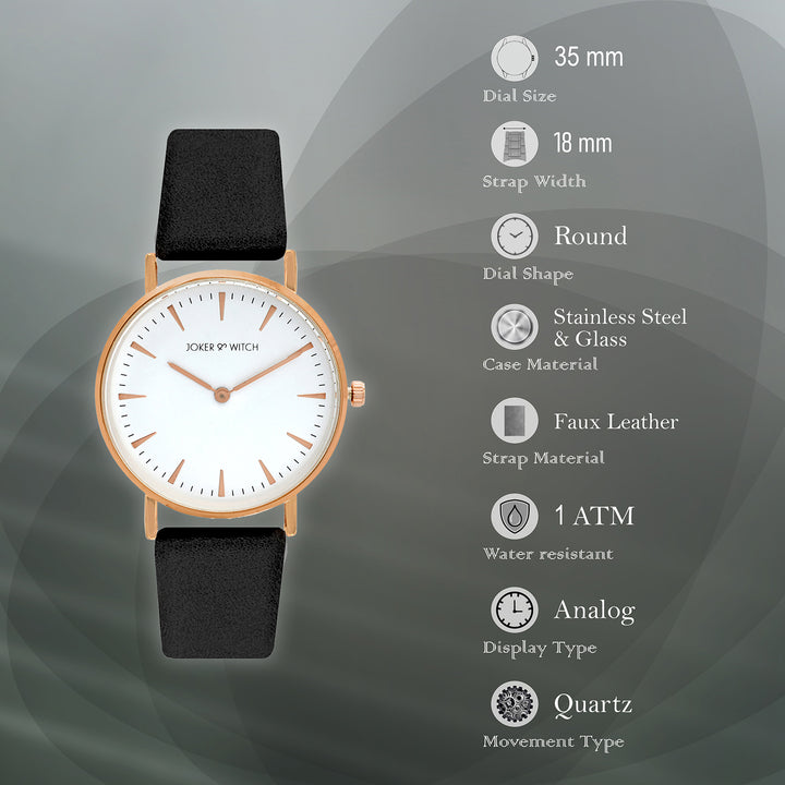 Ines White Medium Dial Black PU Strap Women's Watch