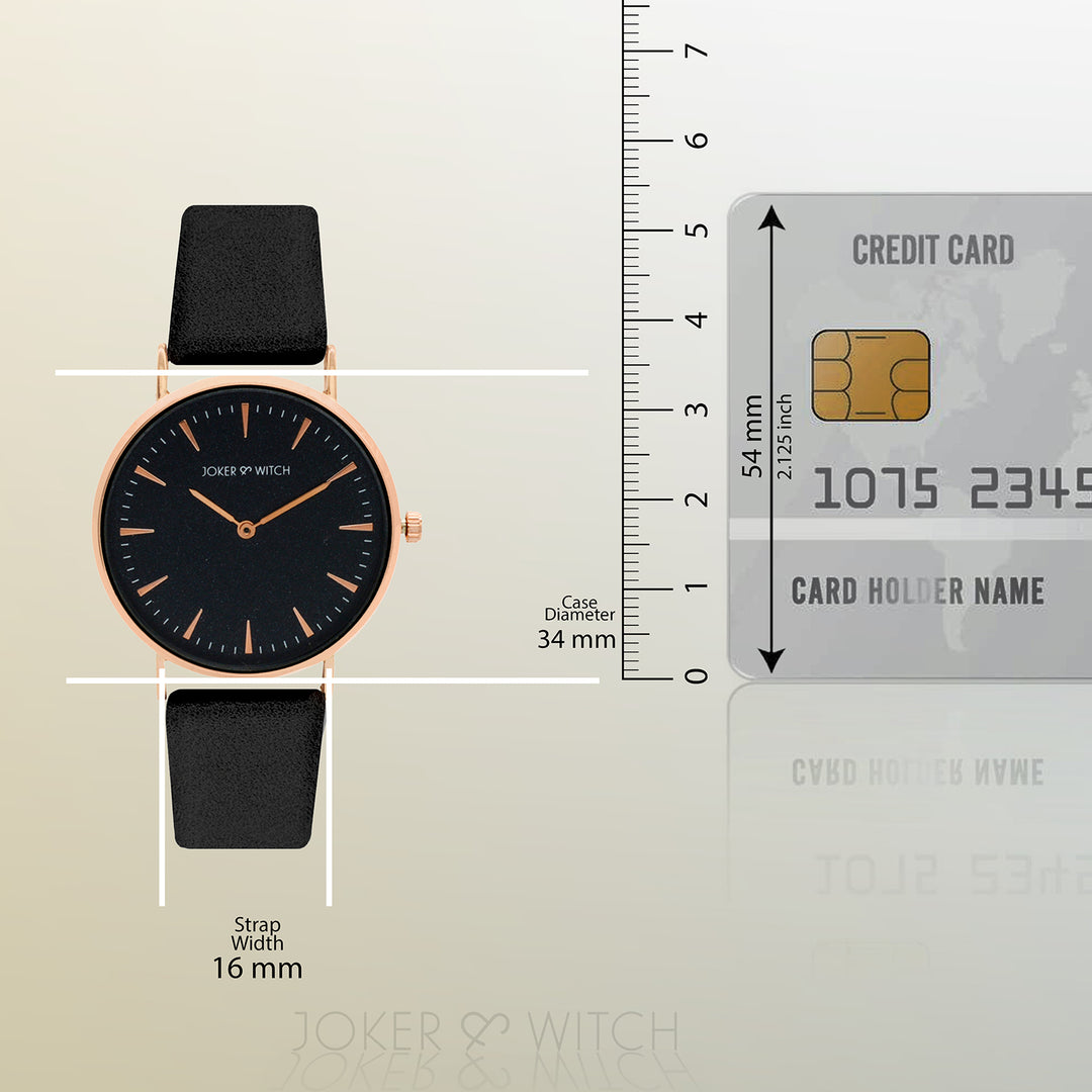 Ines Rose Gold Black Medium Dial PU Strap Women's Watch