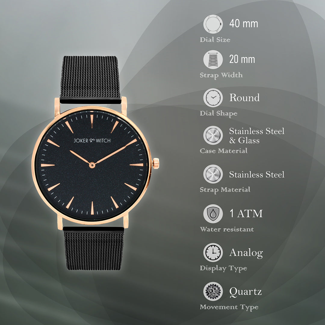 Aimee Black Large Dial Mesh Strap Men's Watch