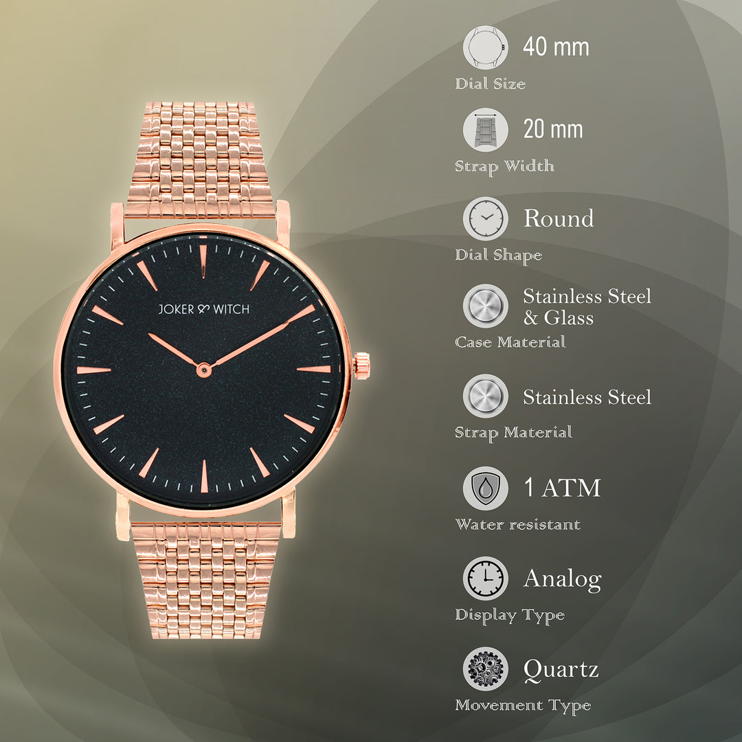 Aimee Black Large Dial Rose Gold Linked Chain Strap Women's Watch