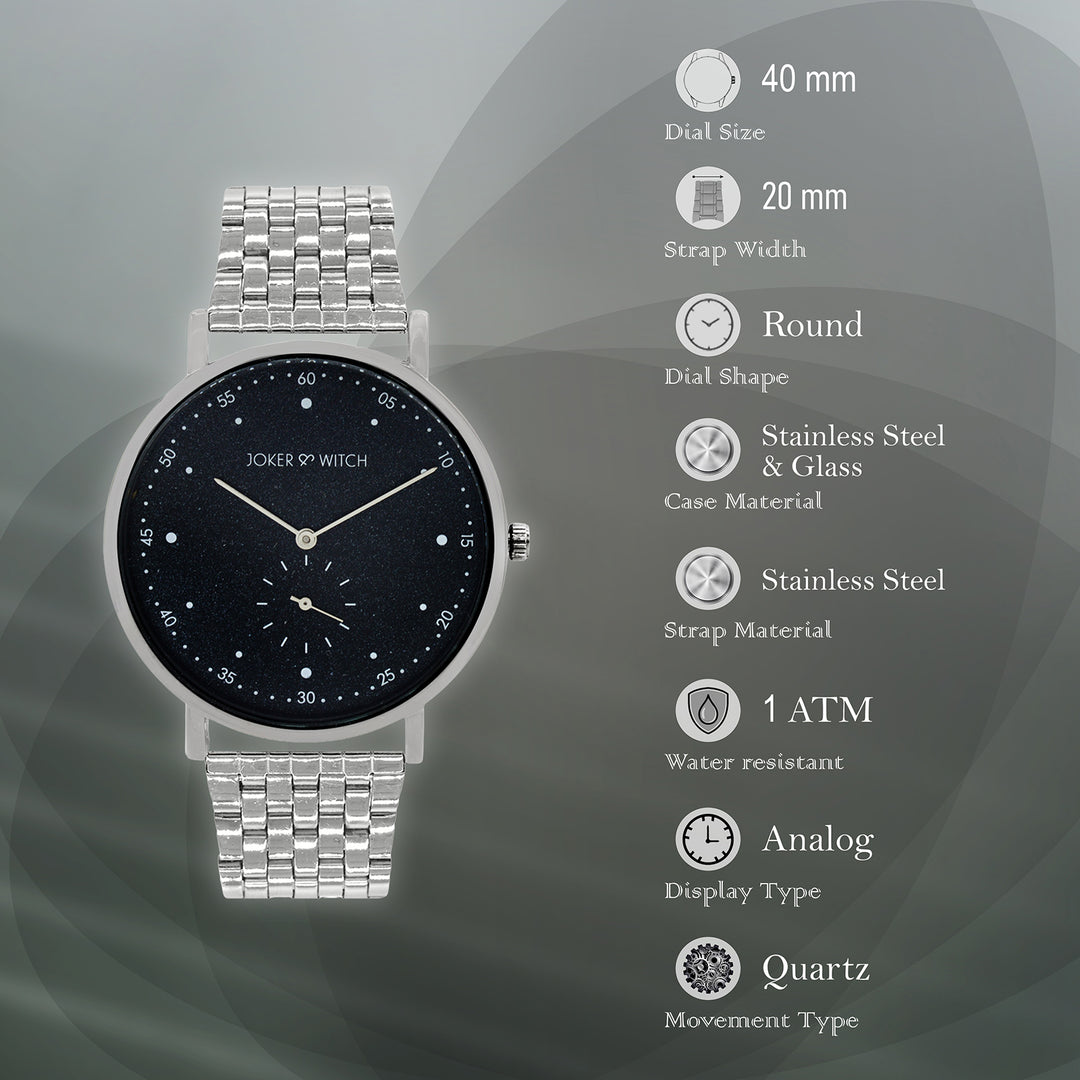 Drake Black Large Dial Silver Linked Chain Strap Men's Watch