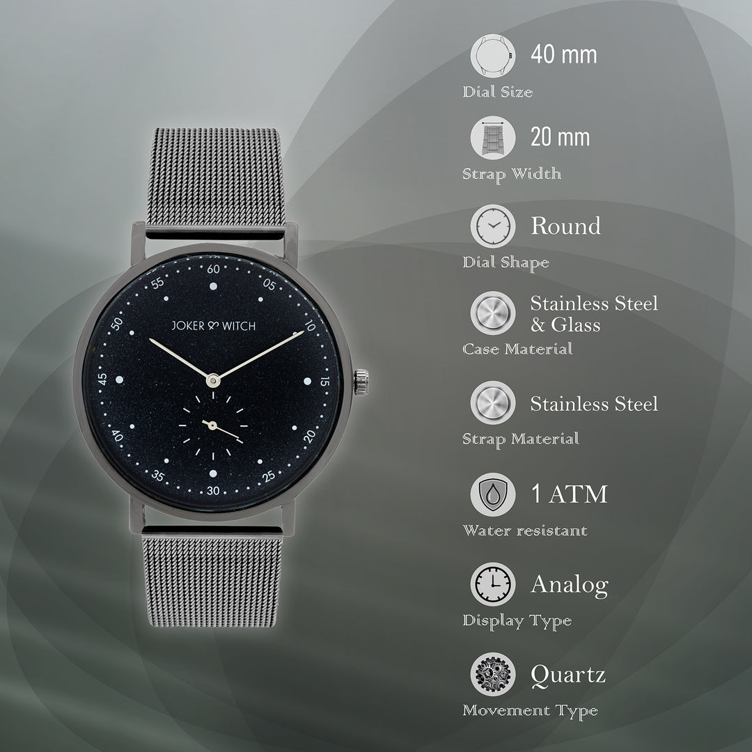 Drake Black Large Dial Gunmetal Mesh Strap Men's Watch