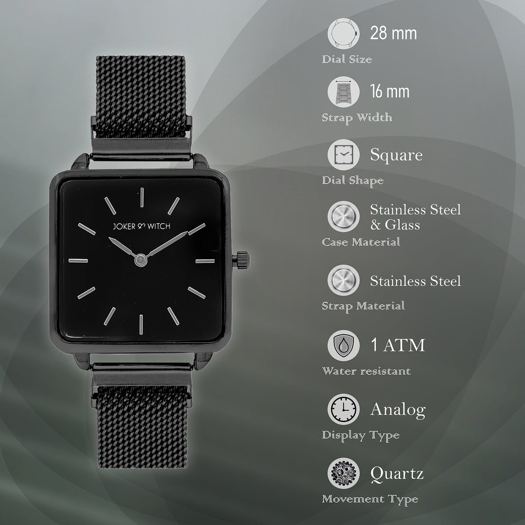 Vintage Black Small Square Dial Magnetic Strap Women's Watch