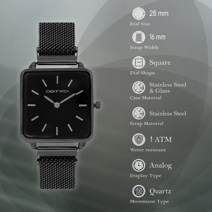 Vintage Black Small Square Dial Magnetic Strap Women's Watch