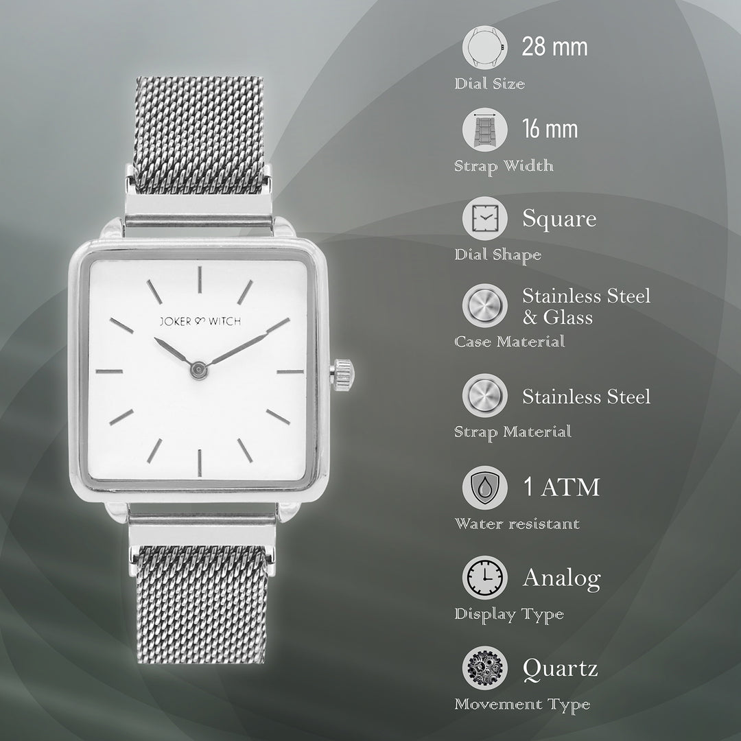 Vintage White Small Square Dial Silver Magnetic Strap Women's Watch