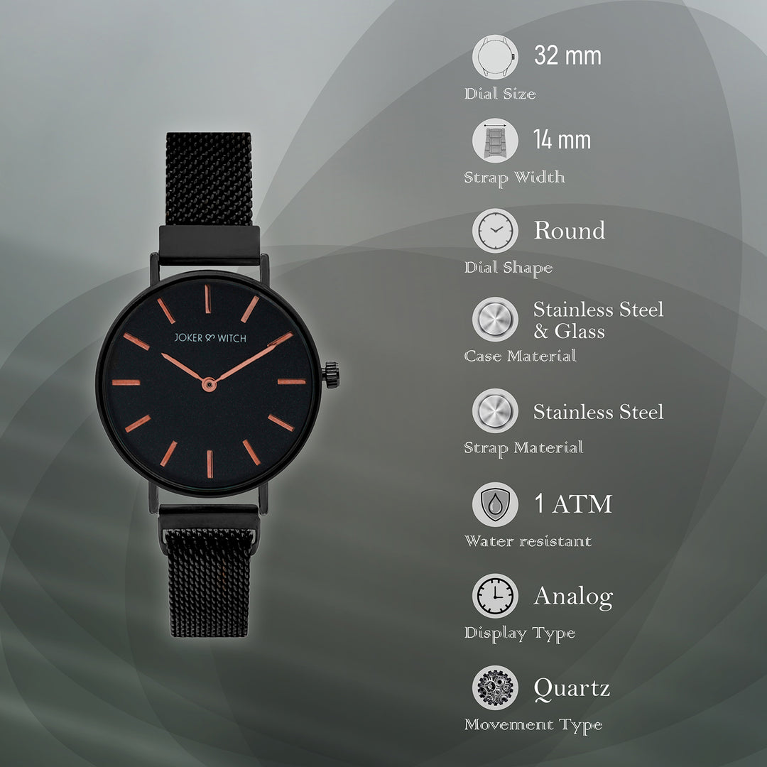 Natalie Rose Gold Black Medium Dial Magnetic Strap Women's Watch