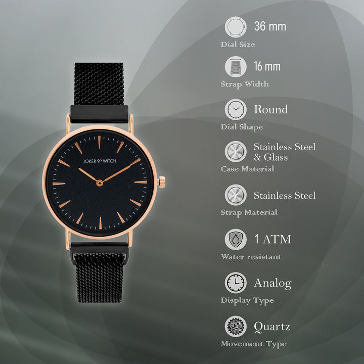 Ivy Rose Gold Black Medium Dial Magnetic Strap Women's Watch