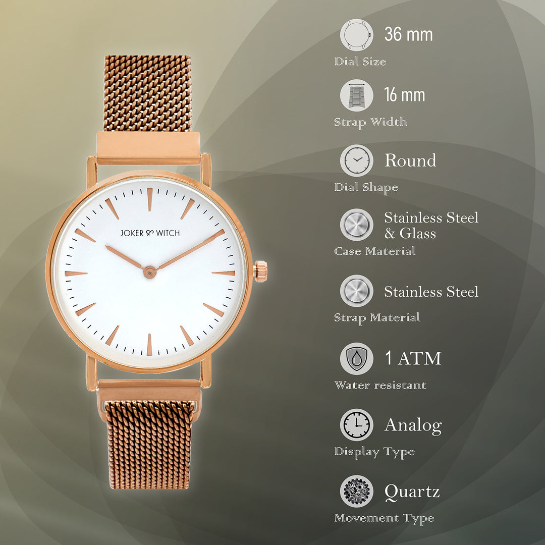 Ivy White Medium Dial Rose Gold Magnetic Strap Women's Watch