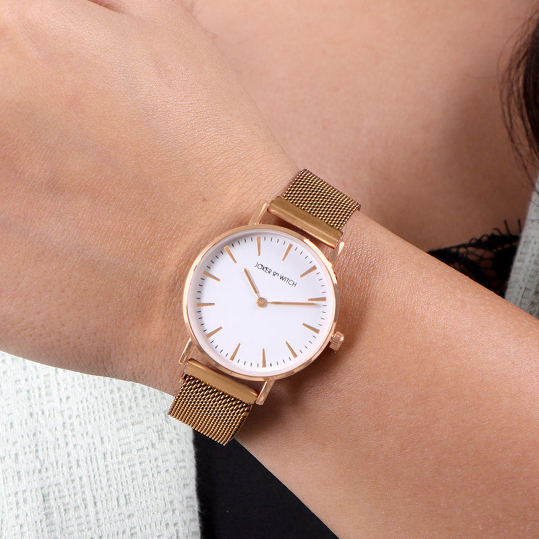 Ivy White Medium Dial Rose Gold Magnetic Strap Women's Watch