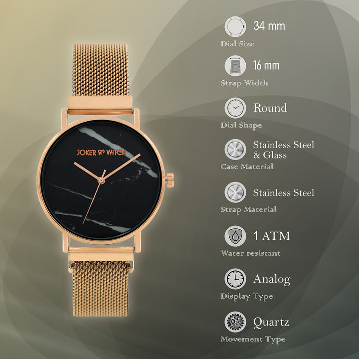 April Black Medium Dial Rose Gold Magnetic Strap Women's Watch