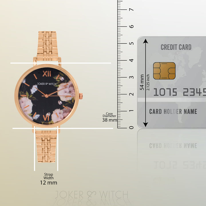 Fleur Black Large Dial Rose Gold Linked Chain Strap Women's Watch