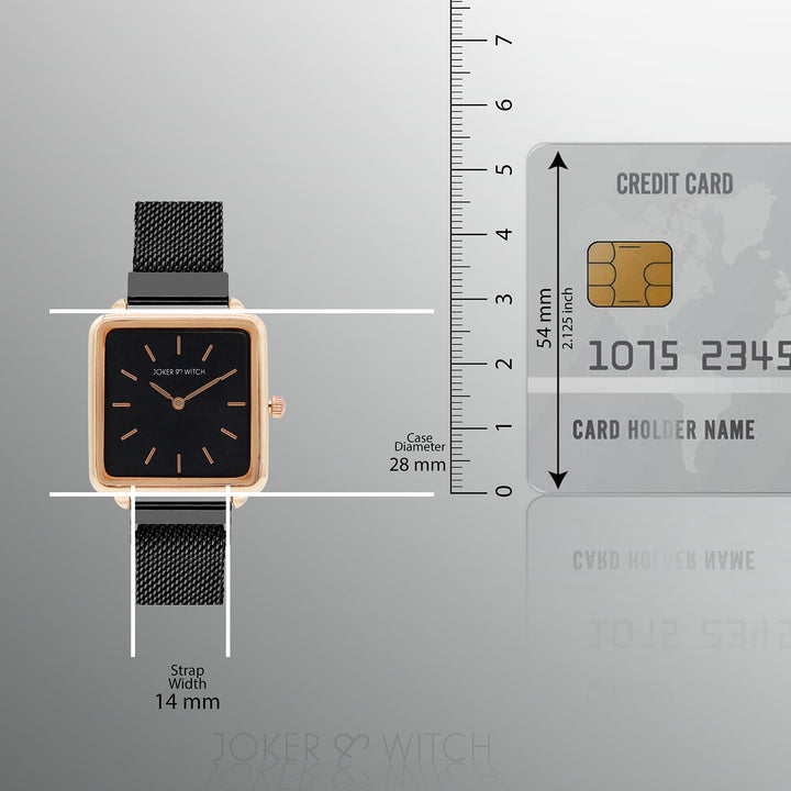 Vintage Rose Gold Black Small Square Dial Magnetic Strap Women's Watch