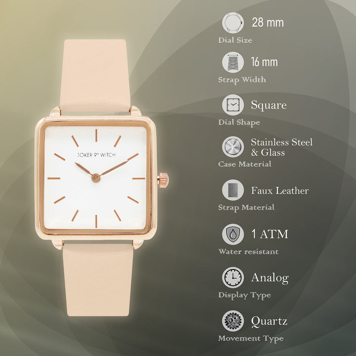 Emily White Small Square Dial Pink PU Strap Women's Watch