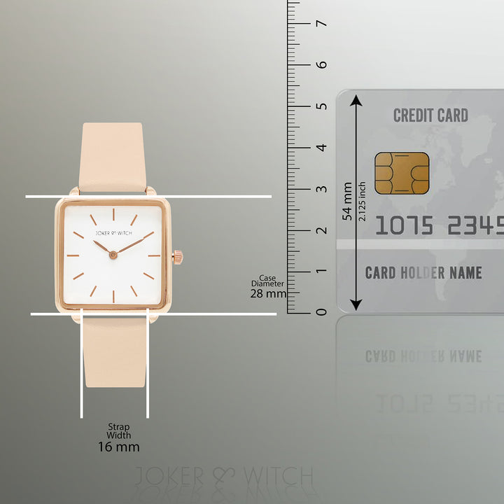 Emily White Small Square Dial Pink PU Strap Women's Watch