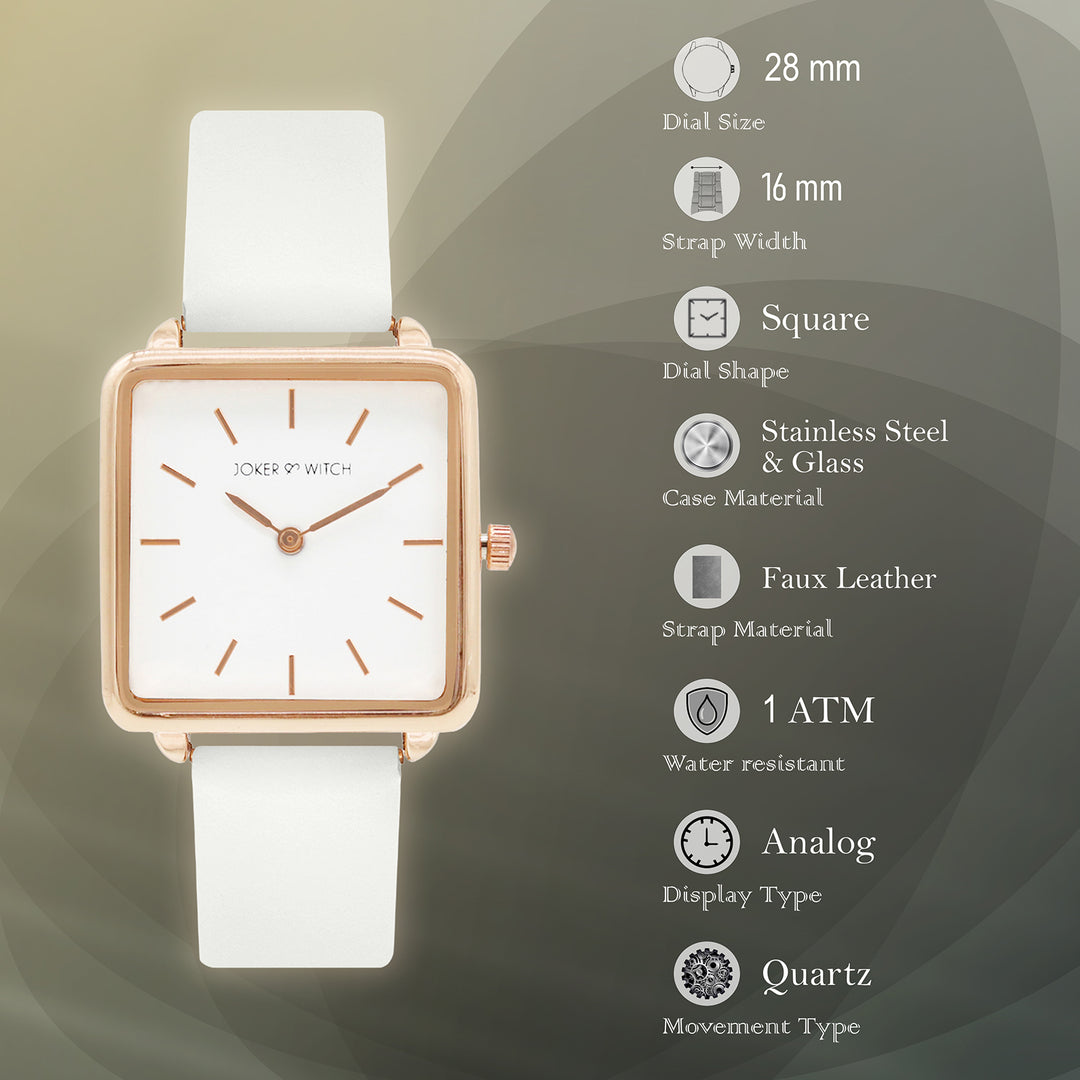 Emily White Small Square Dial PU Strap Women's Watch