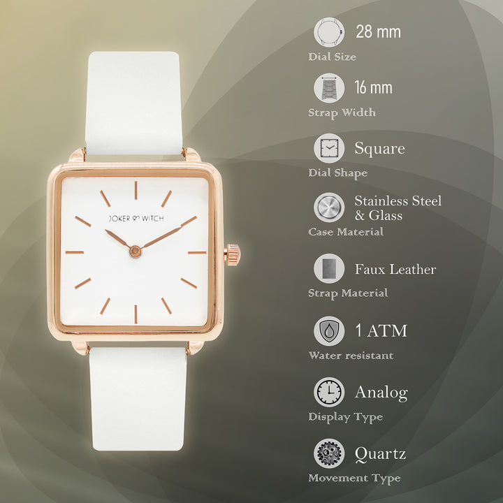 Emily White Small Square Dial PU Strap Women's Watch