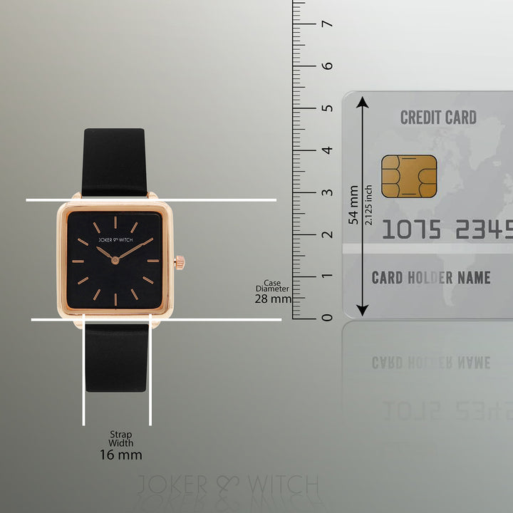 Emily Rose Gold Black Small Square Dial PU Strap Women's Watch