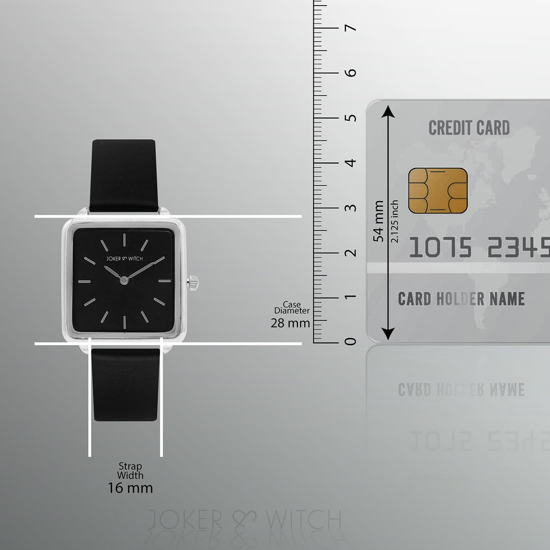 Emily Silver Black Small Square Dial PU Strap Women's Watch