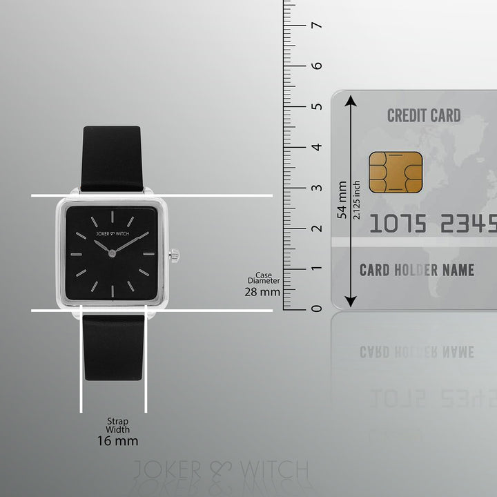 Emily Silver Black Small Square Dial PU Strap Women's Watch