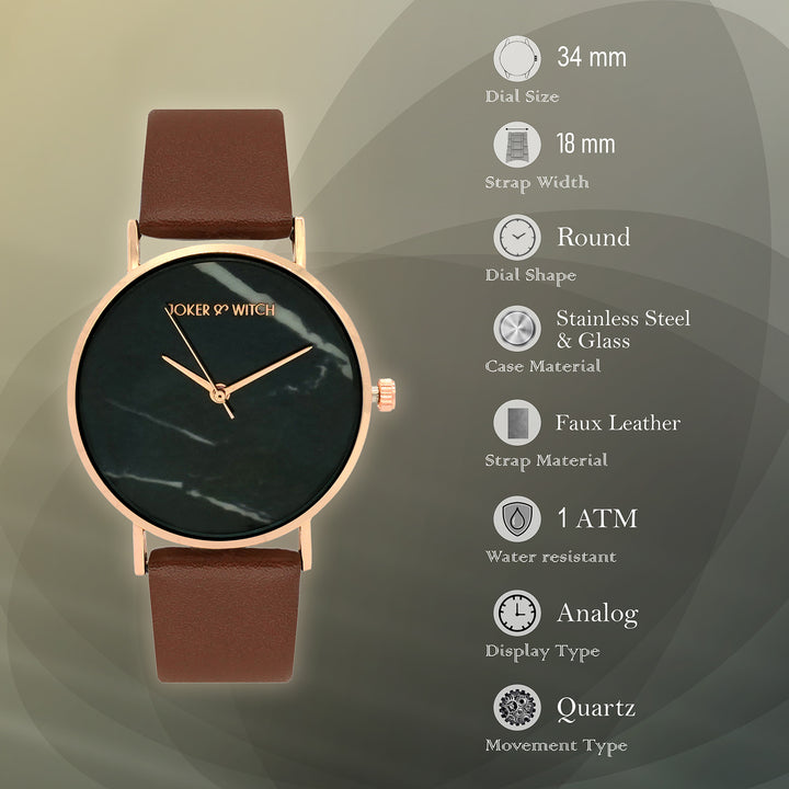 Giselle Black Medium Marble Dial Brown PU Strap Women's Watch
