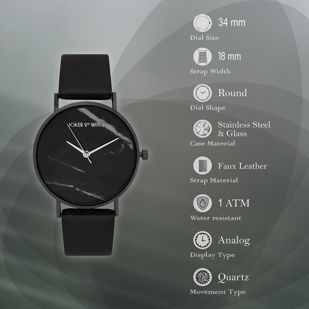 Giselle Black Medium Marble Dial PU Strap Women's Watch