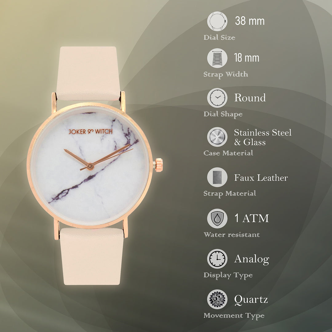 Hannah White Medium Marble Dial Pink PU Strap Women's Watch