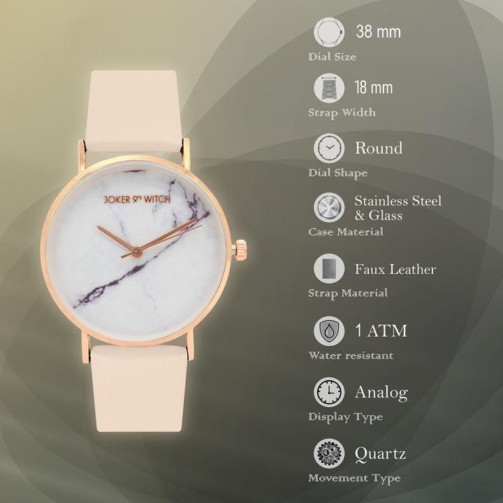 Hannah White Medium Marble Dial Pink PU Strap Women's Watch