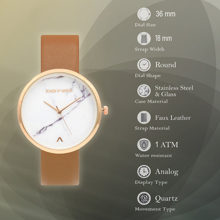 Hailey White Large Marble Dial Tan PU Strap Women's Watch