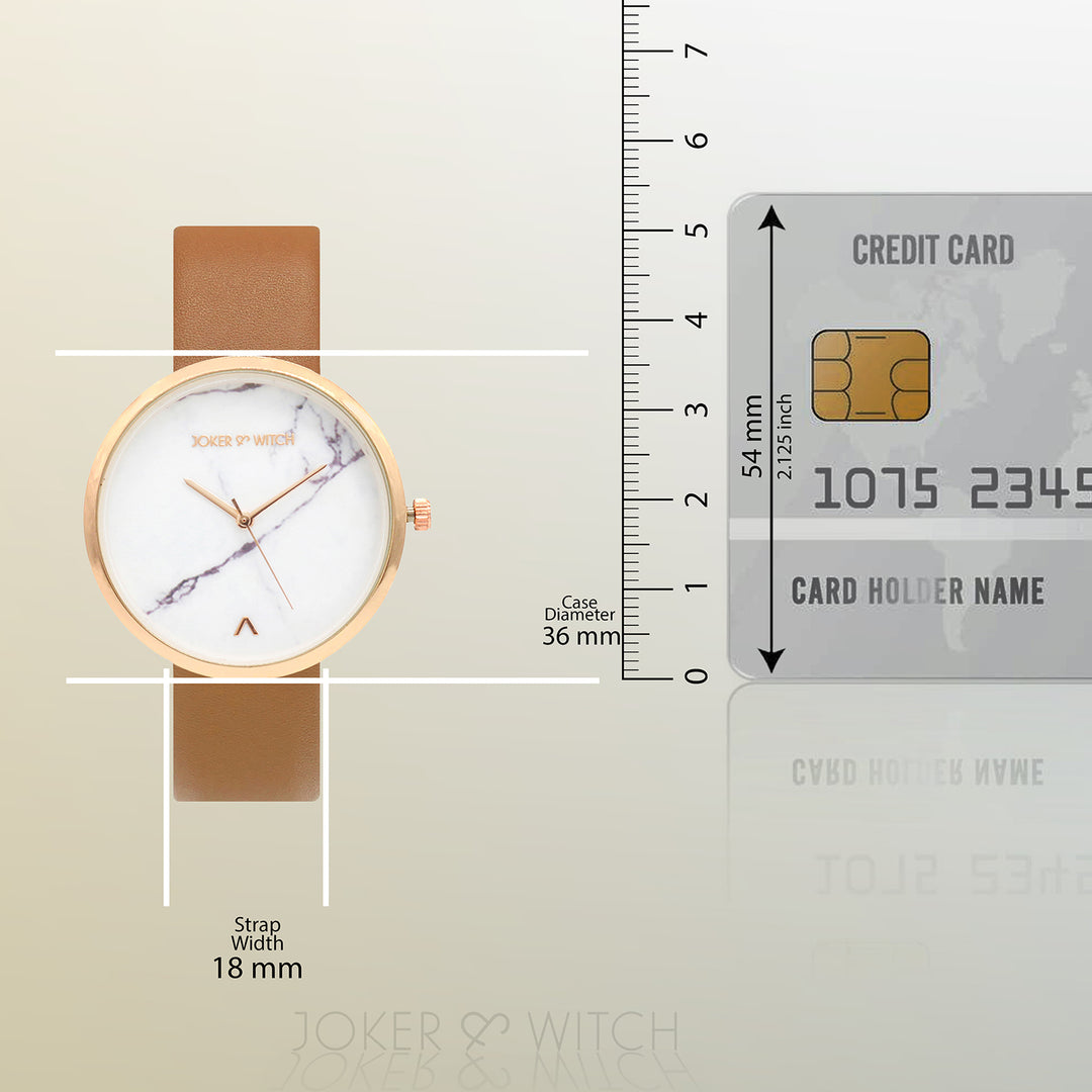 Hailey White Large Marble Dial Tan PU Strap Women's Watch