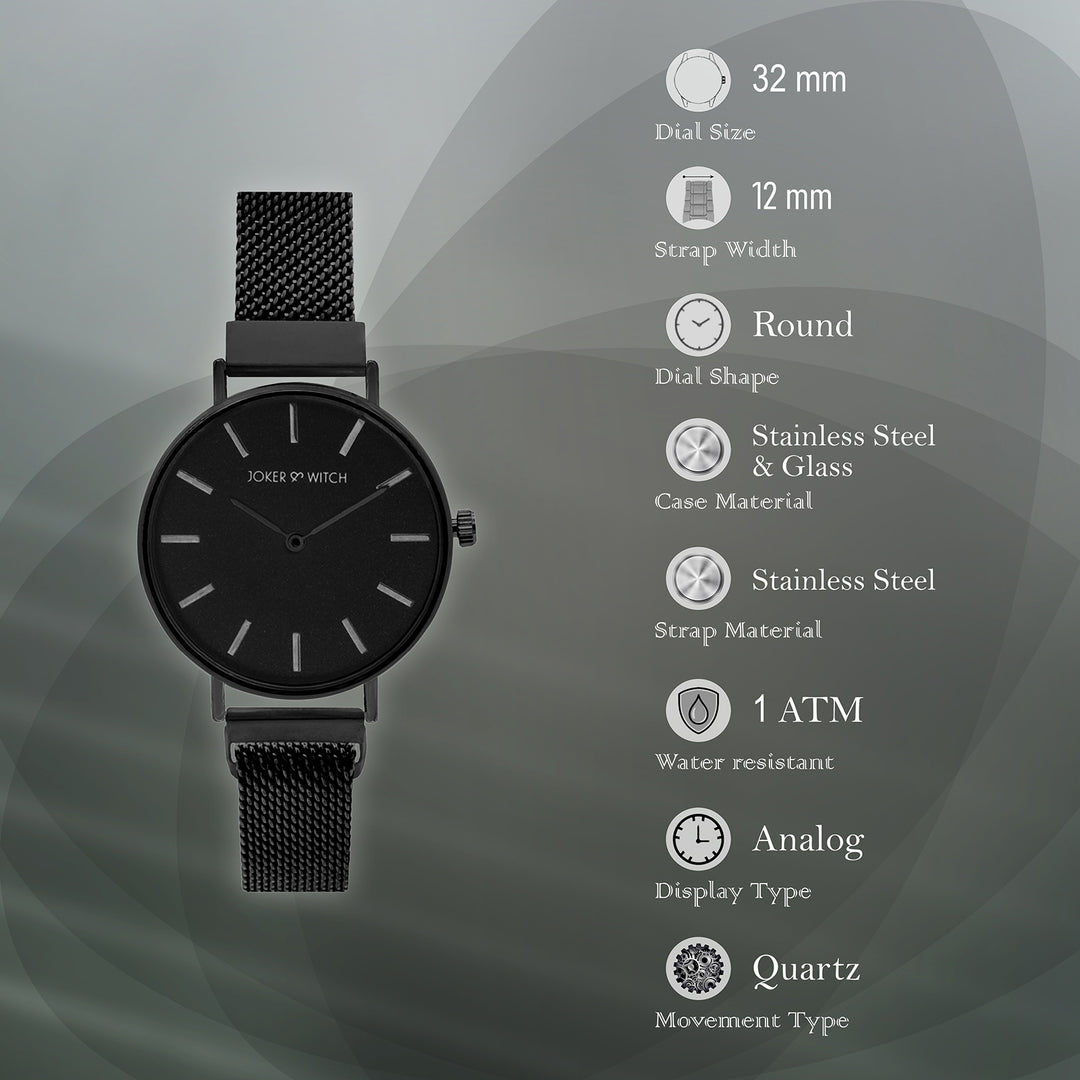 Natalie Silver Black Medium Dial Magnetic Strap Women's Watch