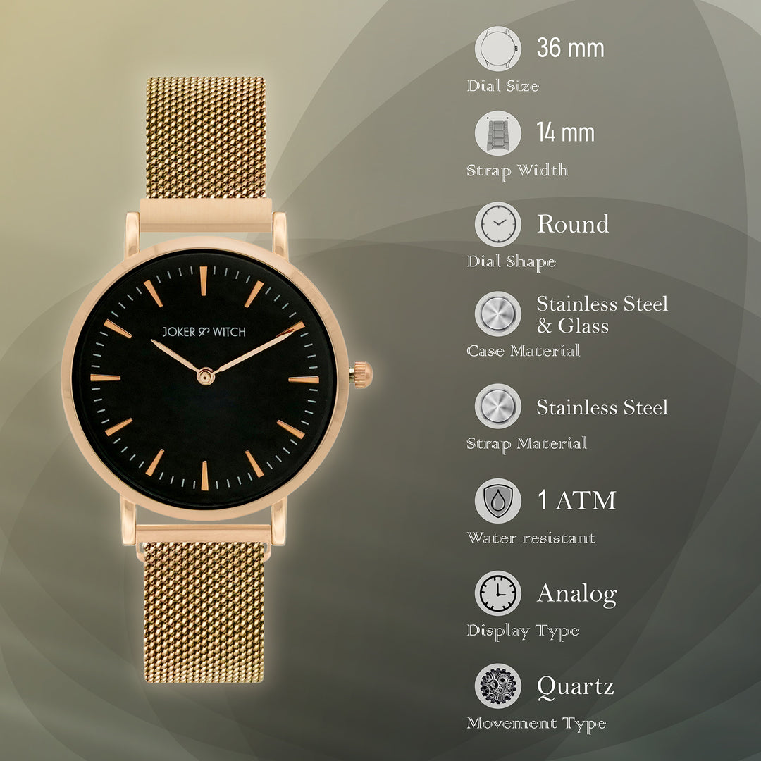 Ivy Black Medium Dial Rose Gold Magnetic Strap Women's Watch