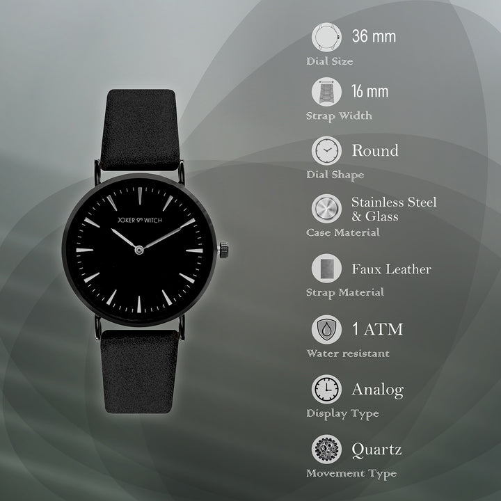 Ines Silver Black Medium Dial PU Strap Women's Watch