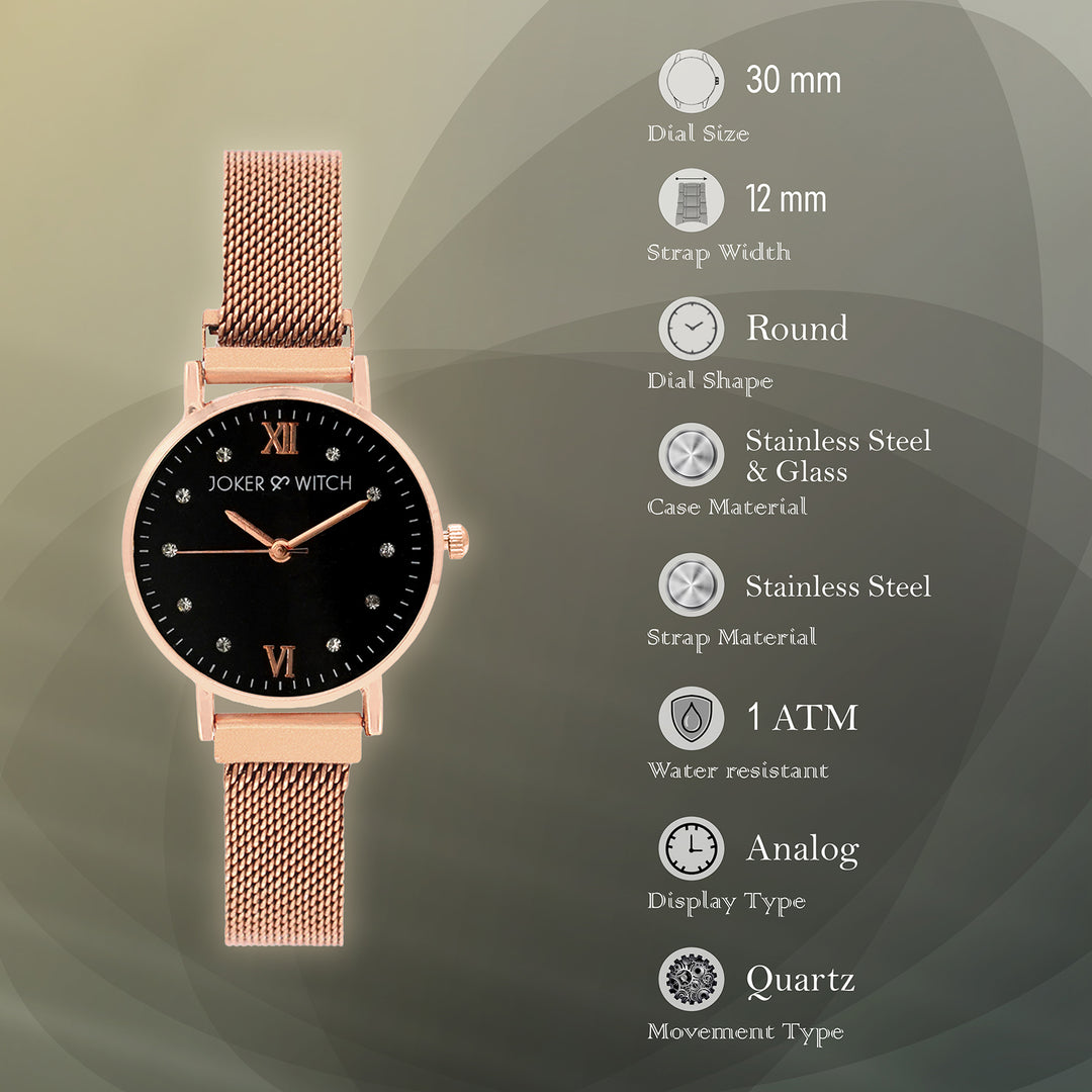 Mini Lexi Black Small Dial Rose Gold Magnetic Strap Women's Watch