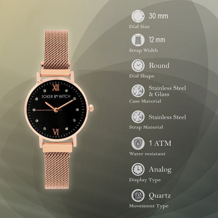 Mini Lexi Black Small Dial Rose Gold Magnetic Strap Women's Watch
