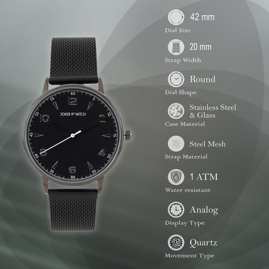 Royce Black Large Dial Mesh Strap Men's Watch