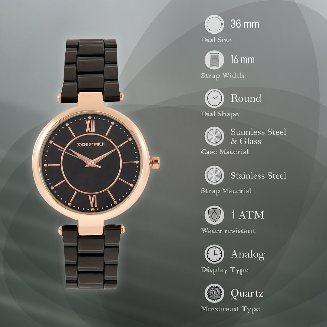 Milan Black Medium Dial Linked Chain Strap Women's Watch