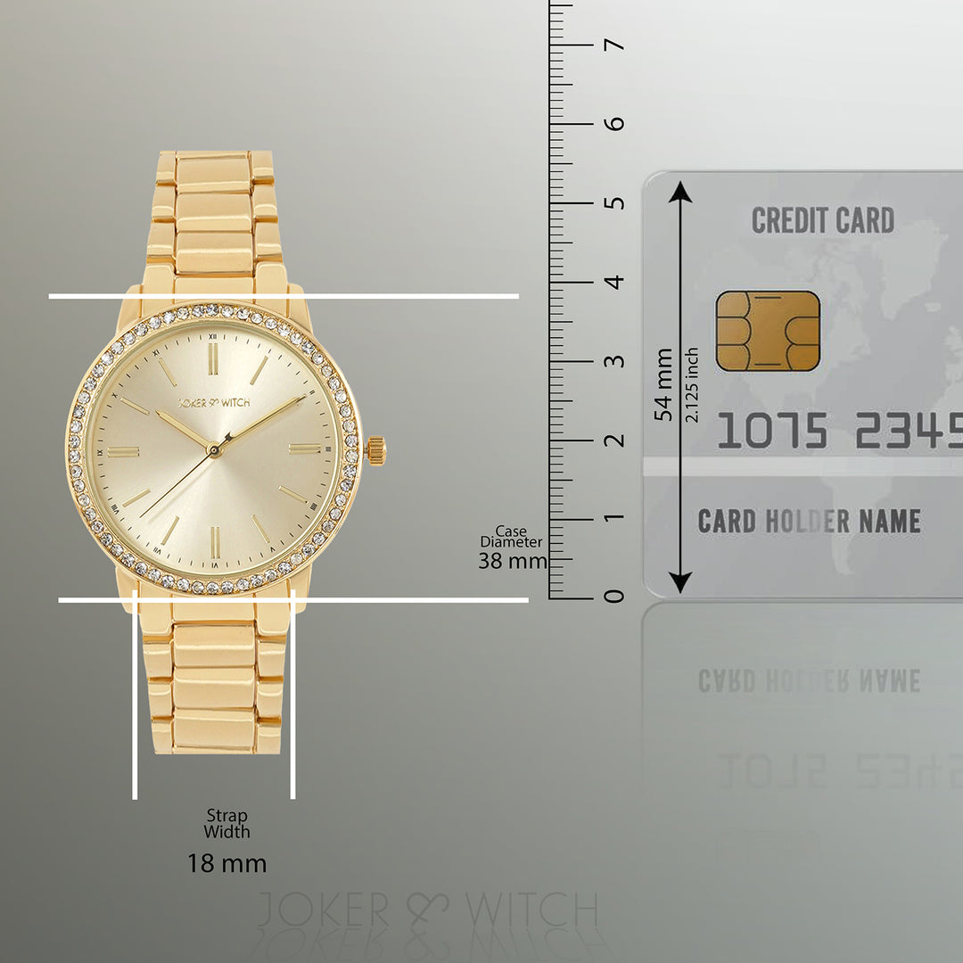 Halo Gold Large Rhinestone Dial Linked Chain Strap Women's Watch