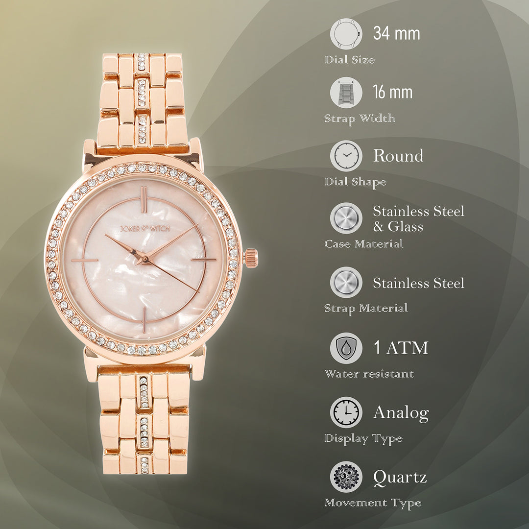 Moonlight Rose Gold Medium Rhinestone Dial Linked Chain Strap Women's Watch