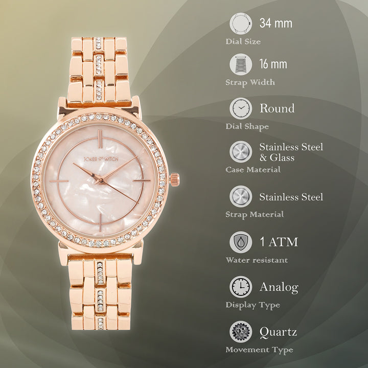 Moonlight Rose Gold Medium Rhinestone Dial Linked Chain Strap Women's Watch